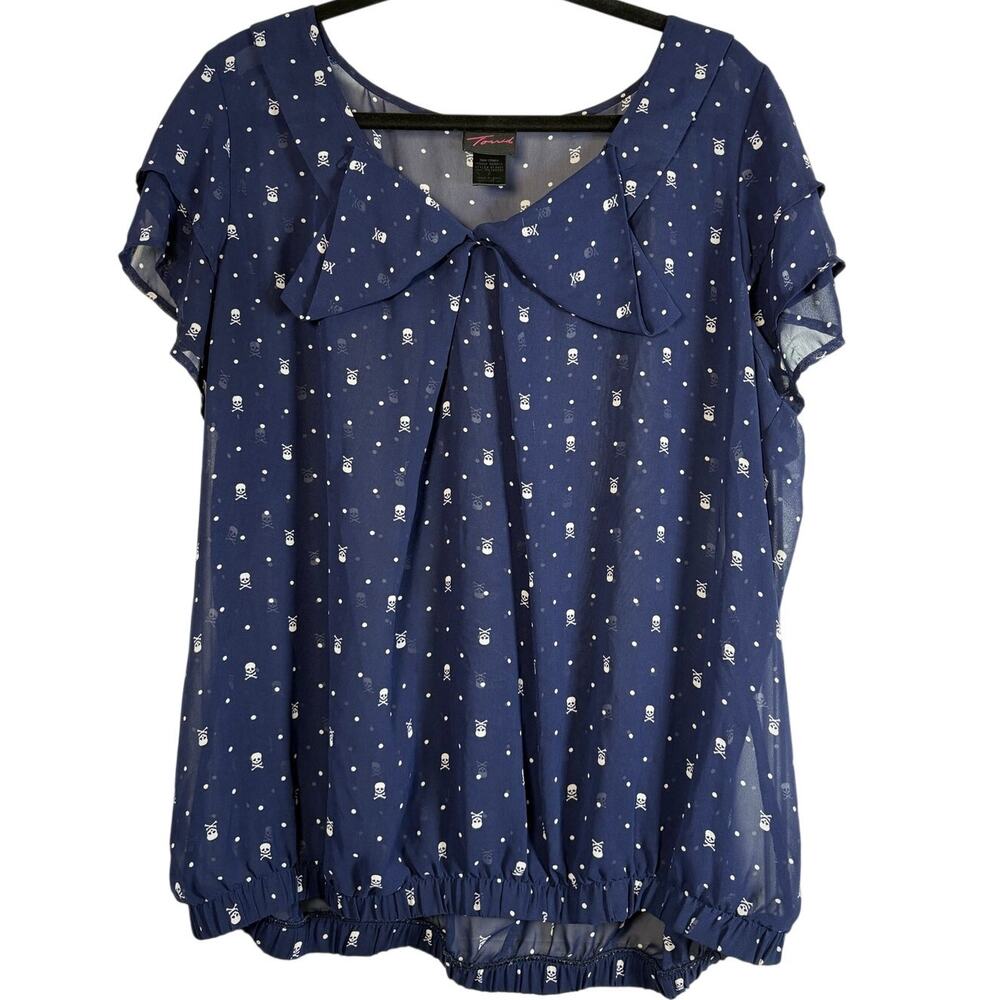 Torrid Navy Blue Skull Polka Dot Sheer Ruffle Blouse Whimsigoth Plus Size 2X